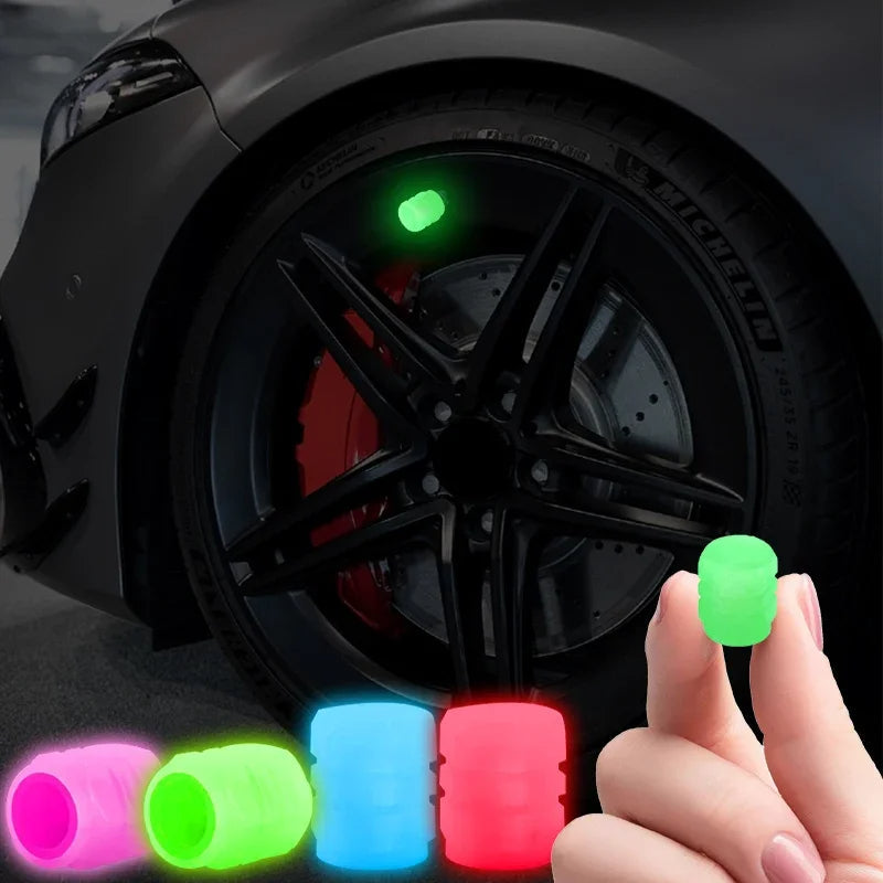 Car Luminous Night Glowing Decor Tire Valve Caps 4pcs set