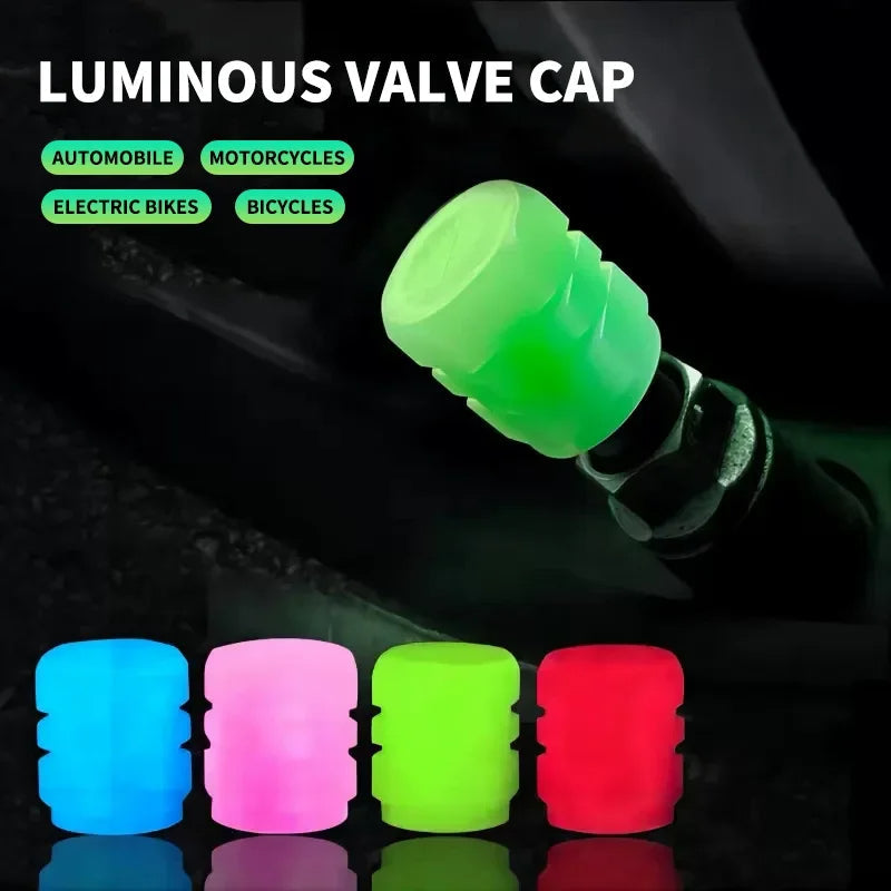 Car Luminous Night Glowing Decor Tire Valve Caps 4pcs set