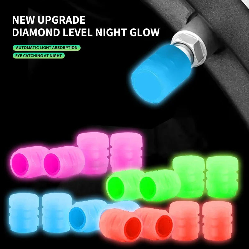 Car Luminous Night Glowing Decor Tire Valve Caps 4pcs set