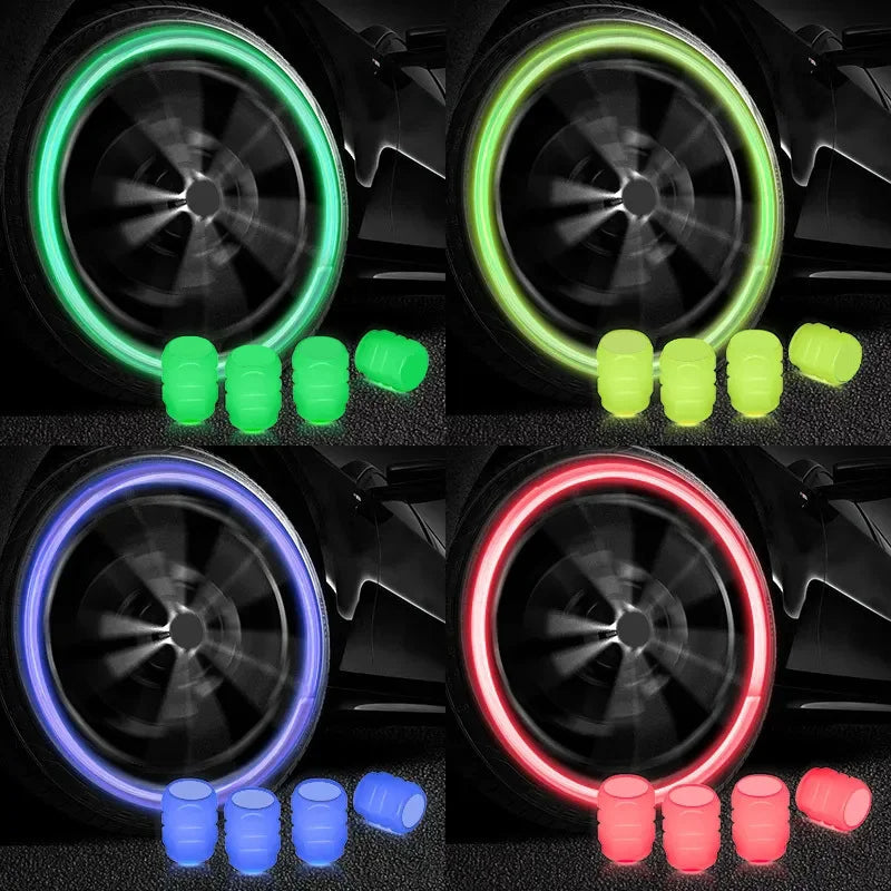 Car Luminous Night Glowing Decor Tire Valve Caps 4pcs set