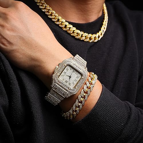 Luxury Gold Watch Necklace And Bracelet Set 3Pcs